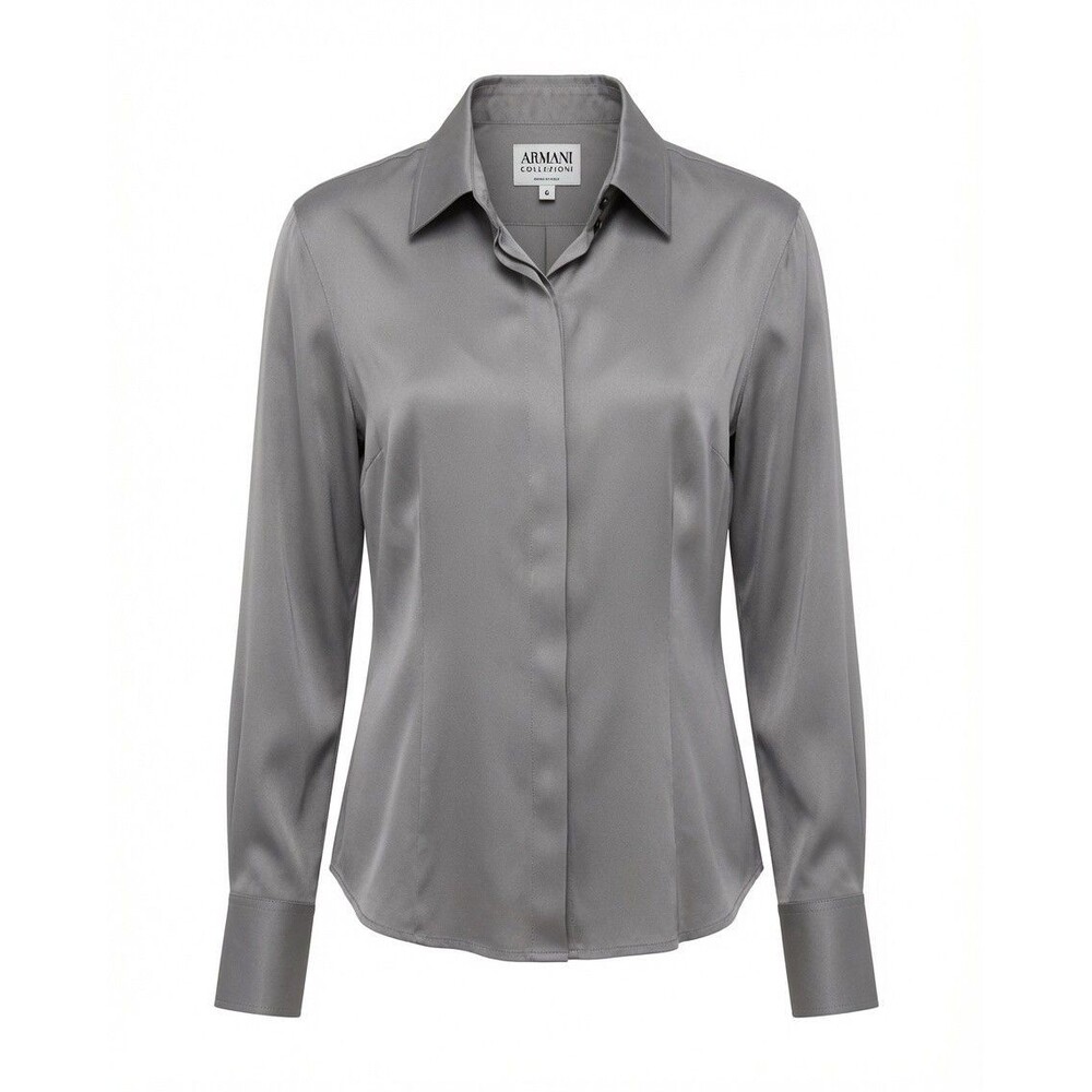 Vtg Armani Collezioni Gray Silk Shirt Sz 6 Classic Luxury Corpcore Button Down